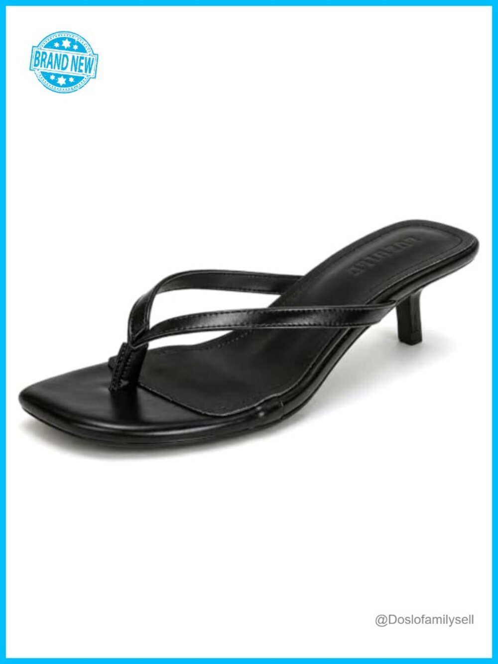 Top-Grain Leather Thong Heeled Sandals Square Toe Kitten Heel Slip-On